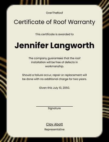 Free Roofing Warranty Certificate Template to Edit Online