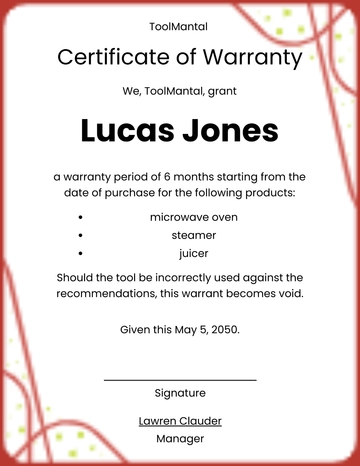 Free Equipment Warranty Certificate Template to Edit Online