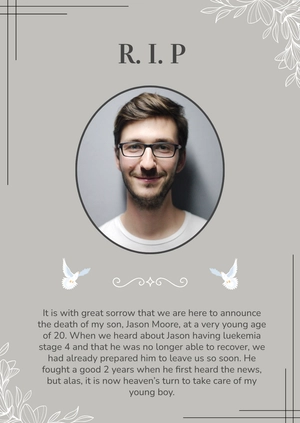 Free Simple Death Announcement Template to Edit Online