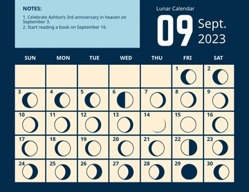 Free Lunar Calendar September 2023 Template to Edit Online