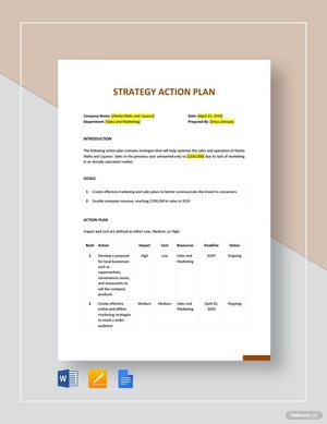 Strategy Action Plan Template Strategy Action Plan Template