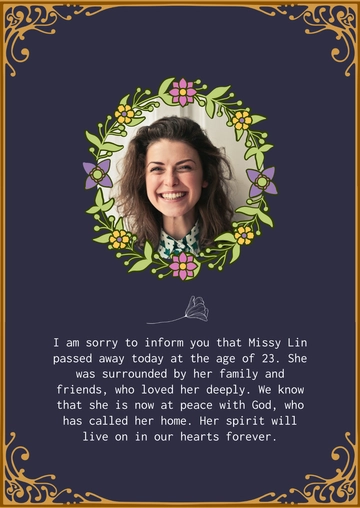 Free Floral Death Announcement Template to Edit Online