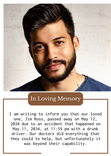 Free Photo Death Announcement Template to Edit Online