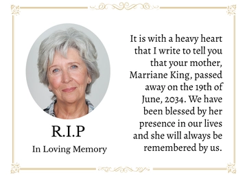 Free Elegant Death Announcement Template to Edit Online