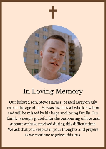 Free Death Announcement Sample Template to Edit Online