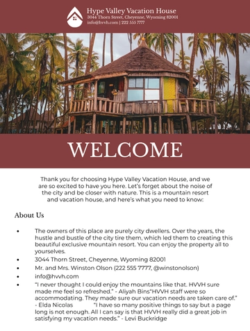 Free Vacation Rental Welcome Book Template to Edit Online