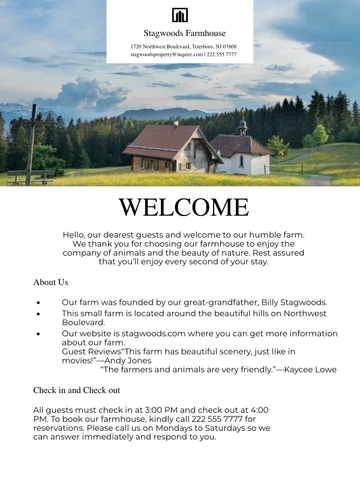 Free Airbnb Farmhouse Welcome Book Template to Edit Online