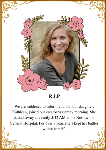 Free Frame Death Announcement Template to Edit Online