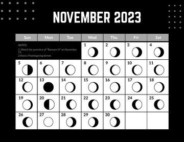 Free November 2023 Calendar With Moon Phases Template to Edit Online