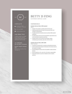 Customer Service Clerk Resume