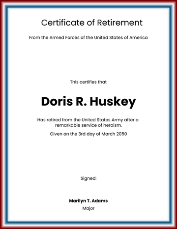 Free Certificate Of Retirement US Army Template to Edit Online