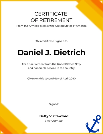 Free US Navy Retirement Certificate Template to Edit Online