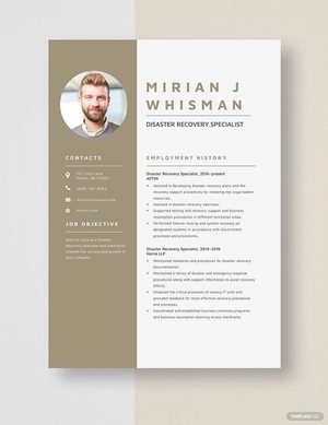 Disaster Recovery Specialist Resume