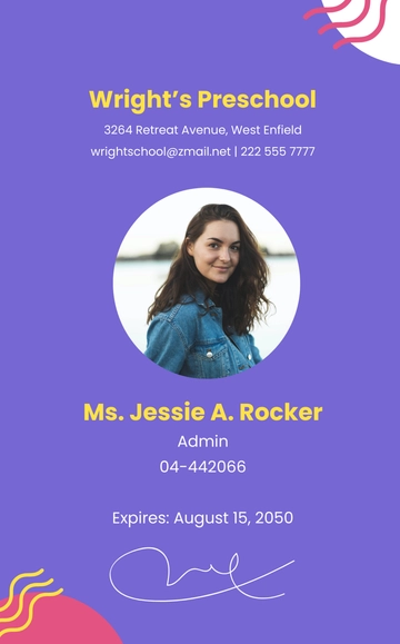 Free Preschool Teacher ID Card Template to Edit Online