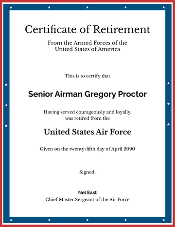 Free Military Retirement Certificate Template to Edit Online