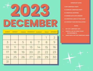 Free Colorful December 2023 Calendar Template to Edit Online