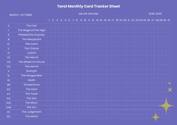 Free Tarot Monthly Card Tracker Sheet Template to Edit Online