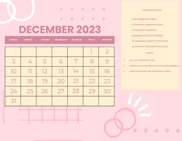 Free Pink December 2023 Calendar Template to Edit Online