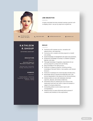 Activities Assistant Resume