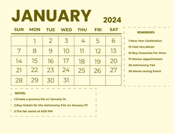 Free January 2024 Calendar Template to Edit Online