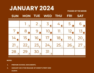 Free January 2024 Calendar With Moon Phases Template to Edit Online
