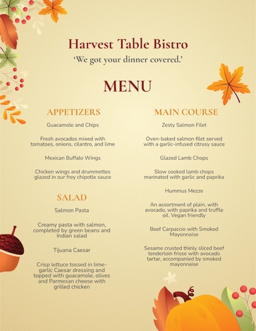 Free Friendsgiving Menu Template to Edit Online