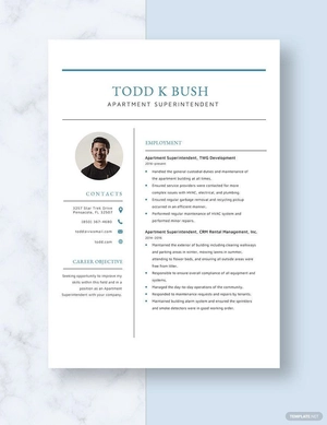Apartment Superintendent Resume