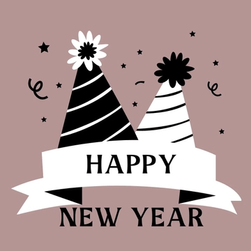 Free Black And White New Year's Eve Clipart Template to Edit Online