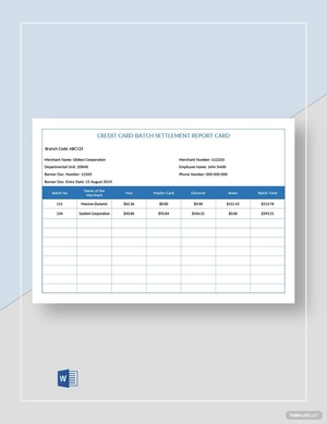 Credit Card Settlement Report Card Template