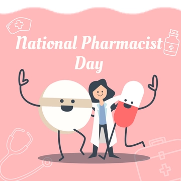 Free National Pharmacist Day Cartoon Clipart Template to Edit Online