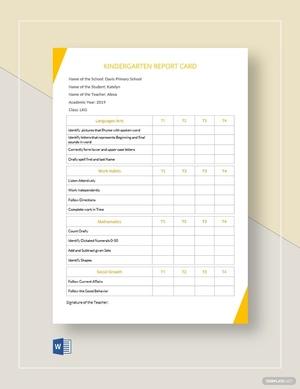Kindergarten Report Card Template