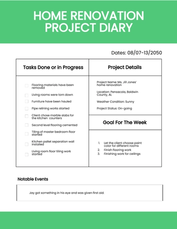 Free Project Diary Template to Edit Online