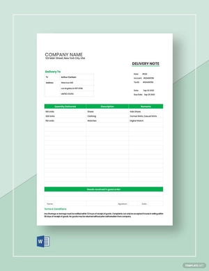 Order Delivery Note