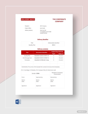 Sample Delivery Note