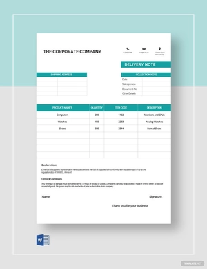 Simple Delivery Note Template