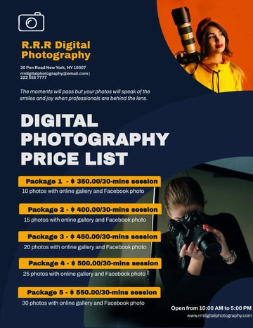 Free Digital Photography Pricing Guide Template to Edit Online