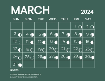 Free March 2024 Calendar With Moon Phases Template to Edit Online