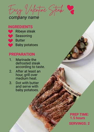 Free Valentine's Day Dinner Recipe Template to Edit Online