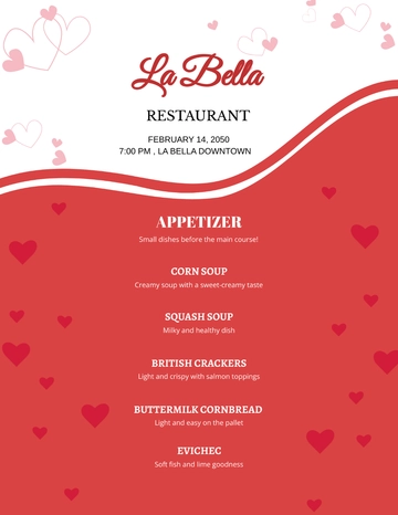 Free Valentine's Day Hearts Menu Template to Edit Online