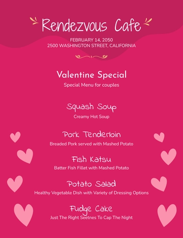 Free Valentine's Half Page Menu Template to Edit Online