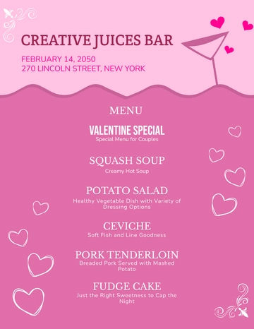 Free Electric Valentine's Day Menu Template to Edit Online