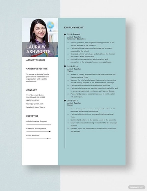 Activity Teacher Resume