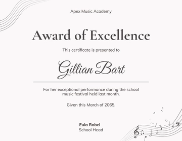 Free Music Piano School Student Certificate Template to Edit Online