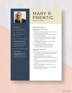 Corporate Writer Resume