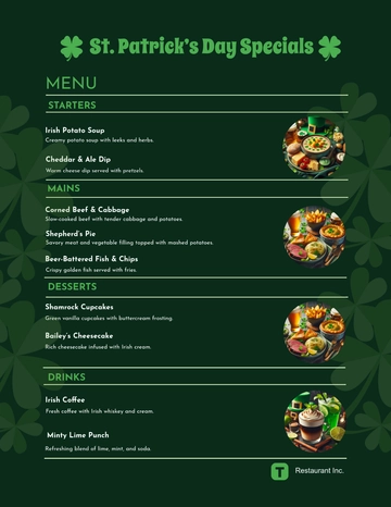 St. Patrick's Day Menu Template - Edit Online & Download