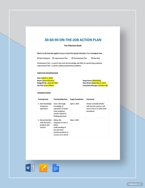 30-60-90 On-The-Job Action Template Plan Template