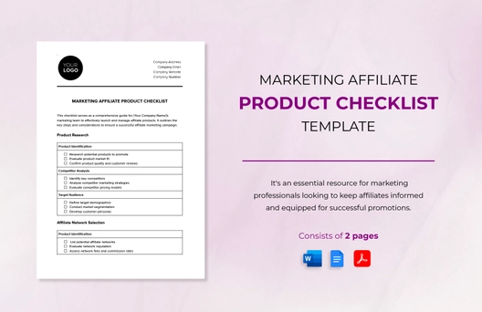 Marketing Affiliate Product Checklist Template