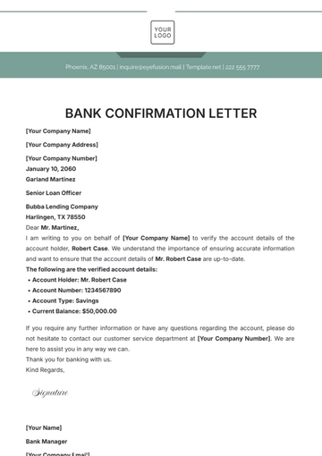 Free Bank Confirmation Letter Template to Edit Online