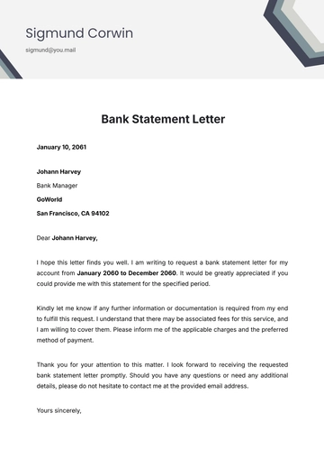 Free Printable Bank Statement Letter Template to Edit Online