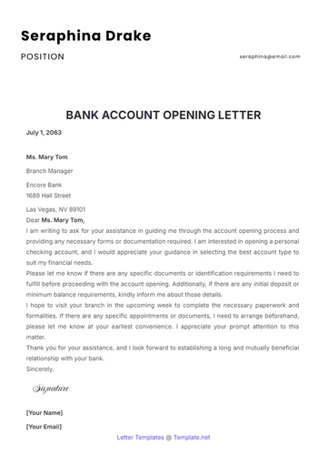Free Bank Account Opening Letter Template to Edit Online